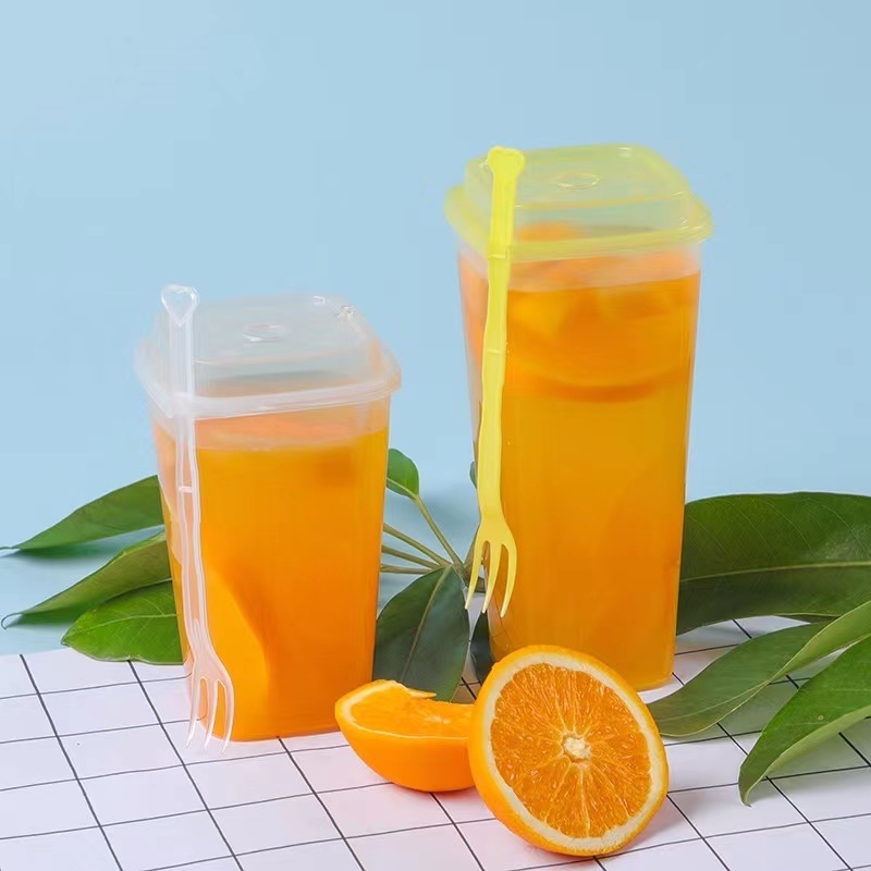 Transparent Plastic Cups 12oz 16oz 20oz lemonade cups Square Shape PP Hard Injection cold ice cup with lids