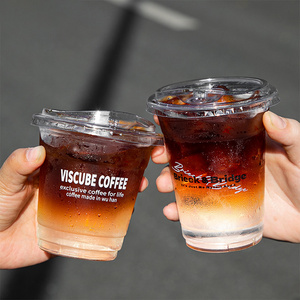 wholesale custom 7 9 10 12 14 16 20 24 oz disposable Clear plastic pet cup with dome flat lid For Iced Coffee