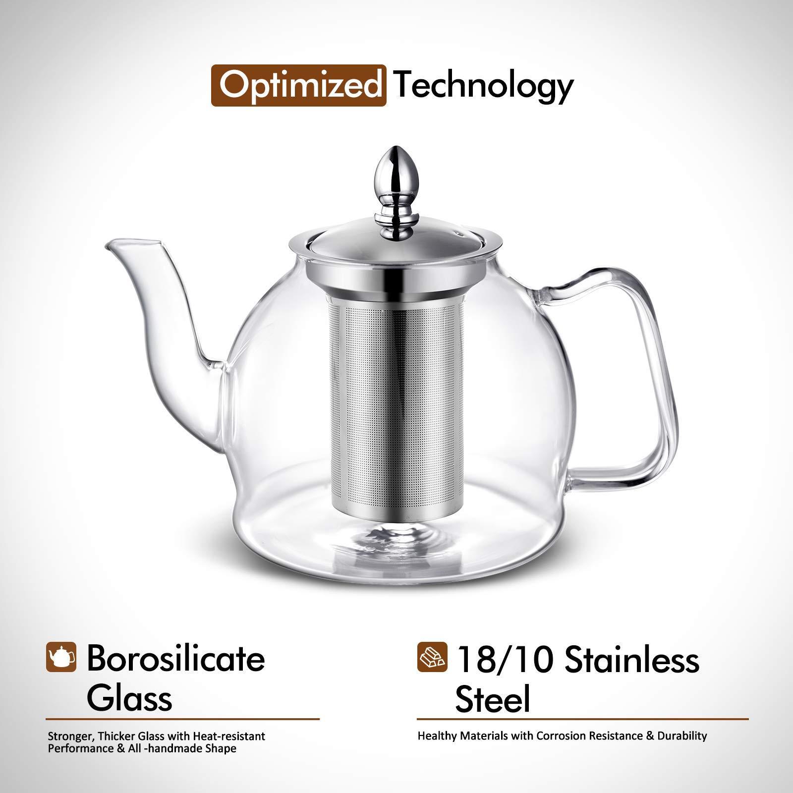 Glass Teapot Kettle With Stainless Steel Removable Infuser For Blooming Tea Loose Leaf Tea