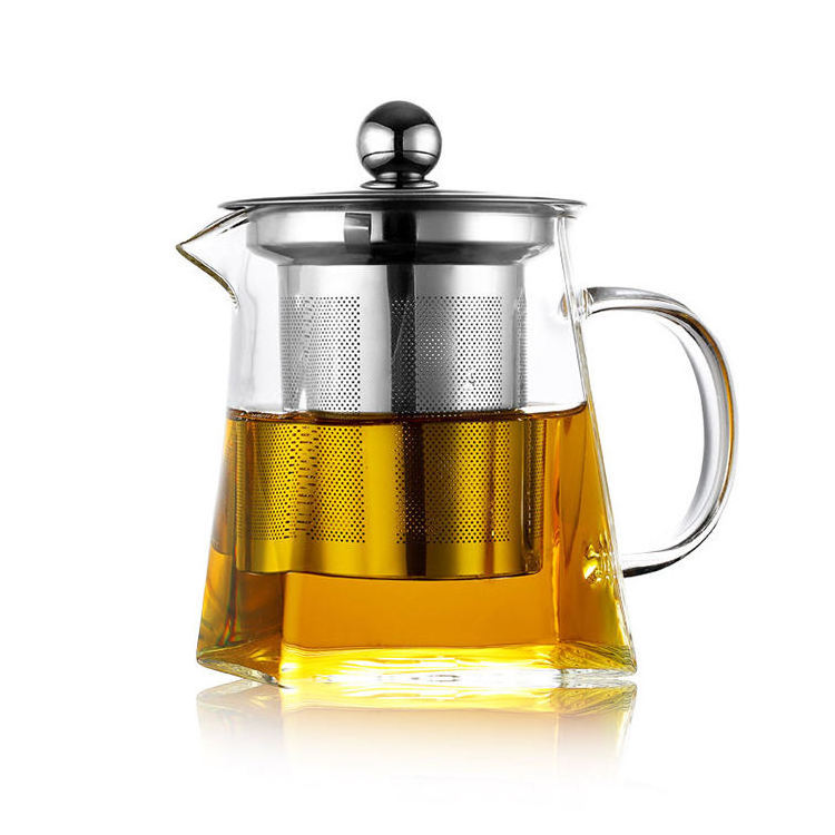 Direct Flame Heat Resistant Square Glass Teapot High Temperature Thickened Household Stainless Steel Filter Brewing Tea Pot