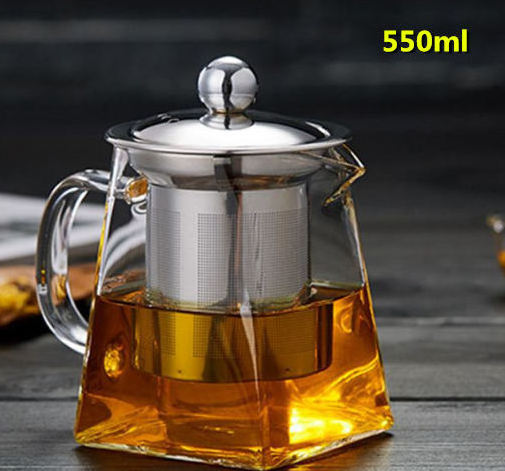 Direct Flame Heat Resistant Square Glass Teapot High Temperature Thickened Household Stainless Steel Filter Brewing Tea Pot