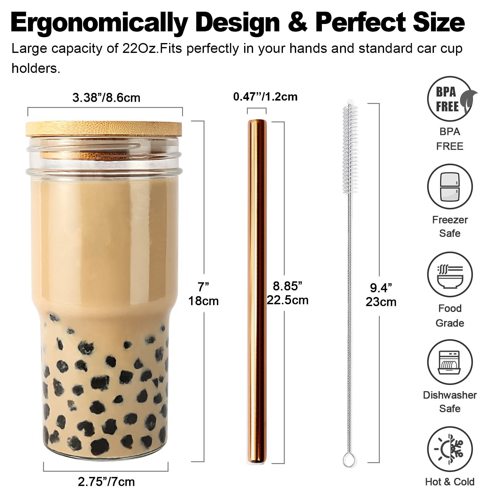 Wholesale Glass Iced Coffee Cups Clear Wide Mouth Mason Jar with Bamboo Lids and Straws