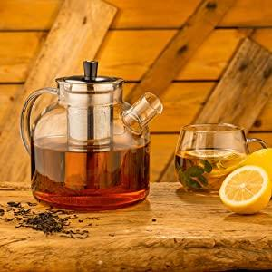 Hot Sale Stainless Infuser Glass Kettle Teapot Stovetop Safe Large Blooming Loose Leaf Glass Tea Pot With Removable Infuser