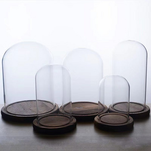 Glass Dome With Wooden Base Glass For Candle Mini Cake Stand Glass Display Dome