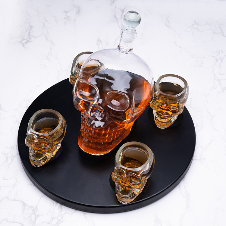 700 Ml/75ml High Borosilicate Glass Decanter Set Whiskey Glass Wine Skeleton Decanter Set With 4 Cups Custom Shape Logo