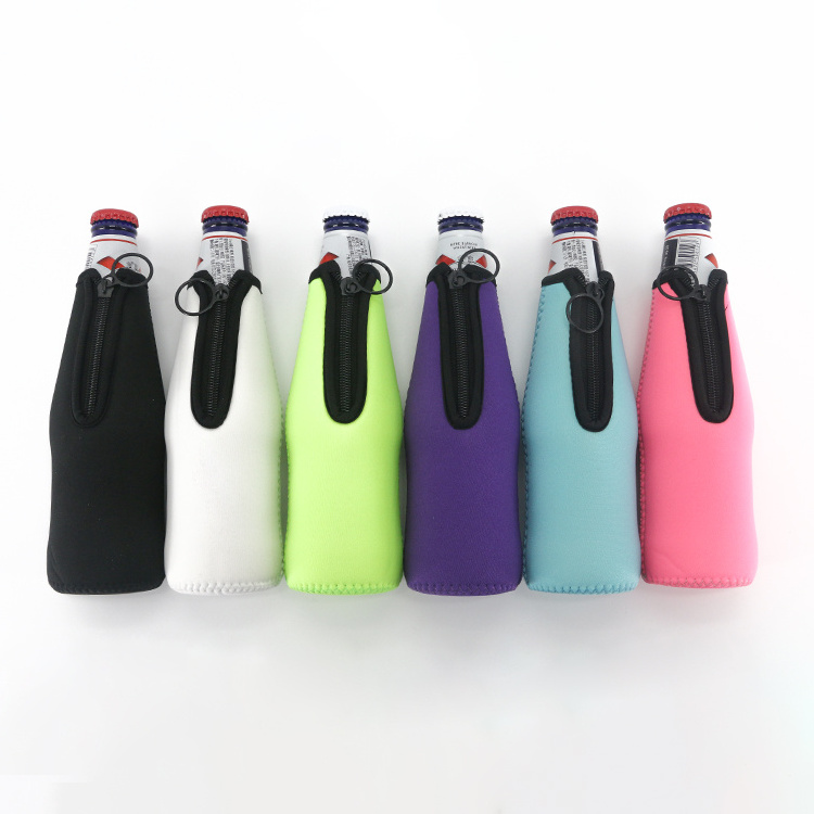 High Quality Blank Neoprene Beer Bottle Cooler Covers Insulated Wine Beer Cooler Sleeve with Zipper