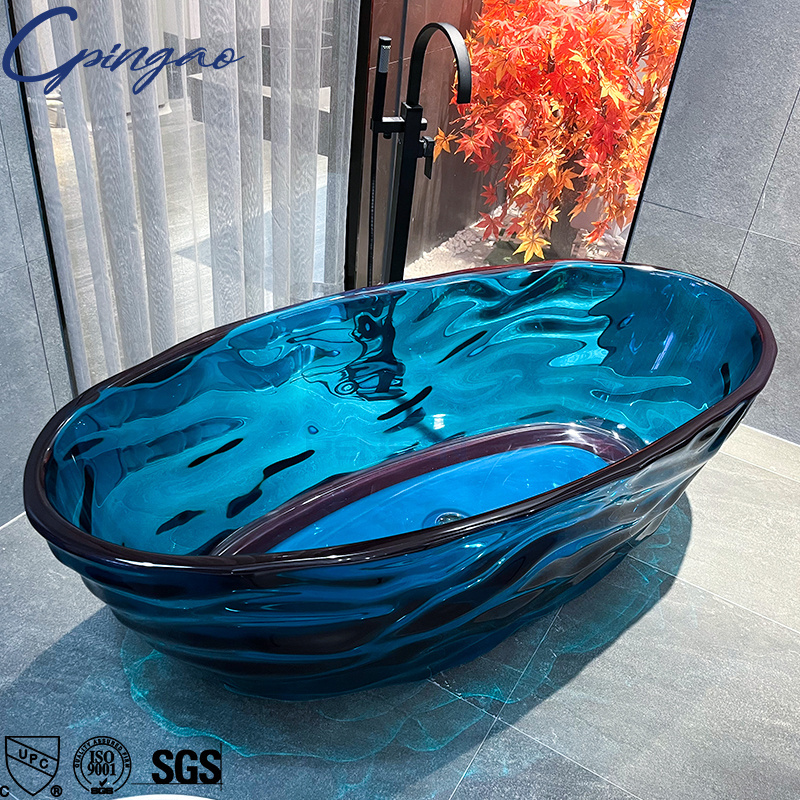 Big Szie Resin Polyester Transparent Crystal Clear Solid Surface Stone Free Standing Acrylic Bath Tub Freestanding Bathtub