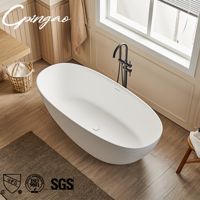 Modern Design European Oval Solid Surface Artificial Marble Stone Freestanding Soaker Bathtub