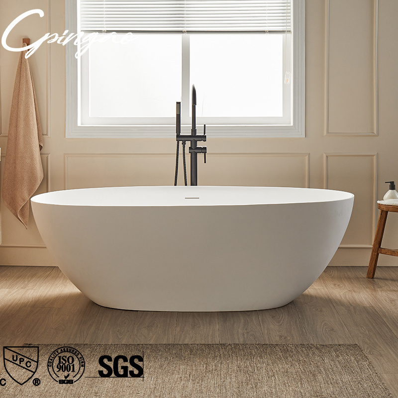 Modern Design European Oval Solid Surface Artificial Marble Stone Freestanding Soaker Bathtub