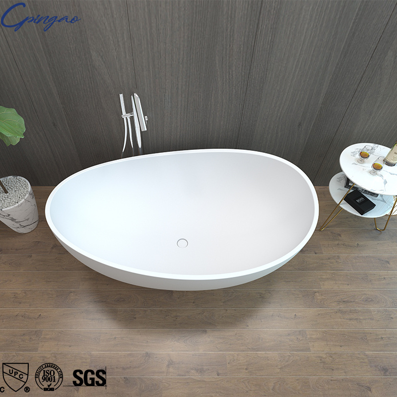 Luxury Big Size Oval Solid Surface A+++ Acrylic Deep Soaking Freestanding Bath Tub Free Standing Stone Bathroom Adult Bathtubs