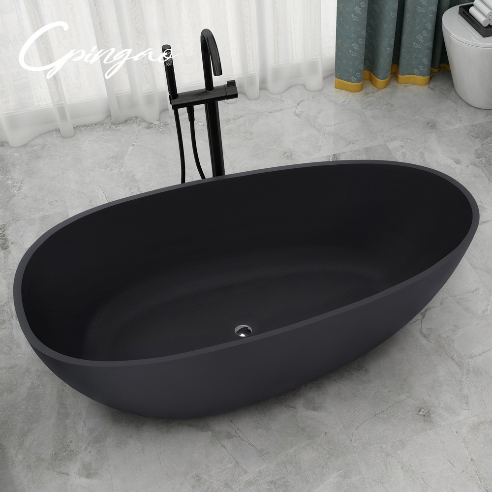 Big Size Black Artificial Stone bathtub Hotel Project Bathroom Freestanding Bathtub Artifical Marble Stone Ceramic Bathtub