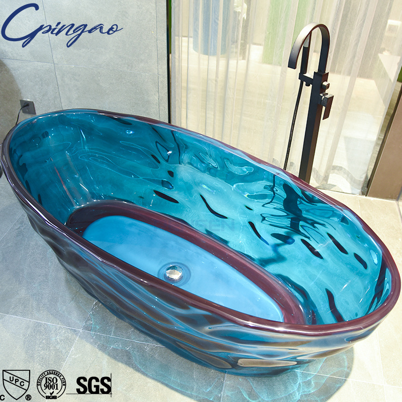 Big Szie Resin Polyester Transparent Crystal Clear Solid Surface Stone Free Standing Acrylic Bath Tub Freestanding Bathtub