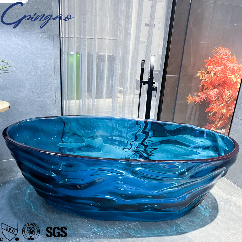 Big Szie Resin Polyester Transparent Crystal Clear Solid Surface Stone Free Standing Acrylic Bath Tub Freestanding Bathtub