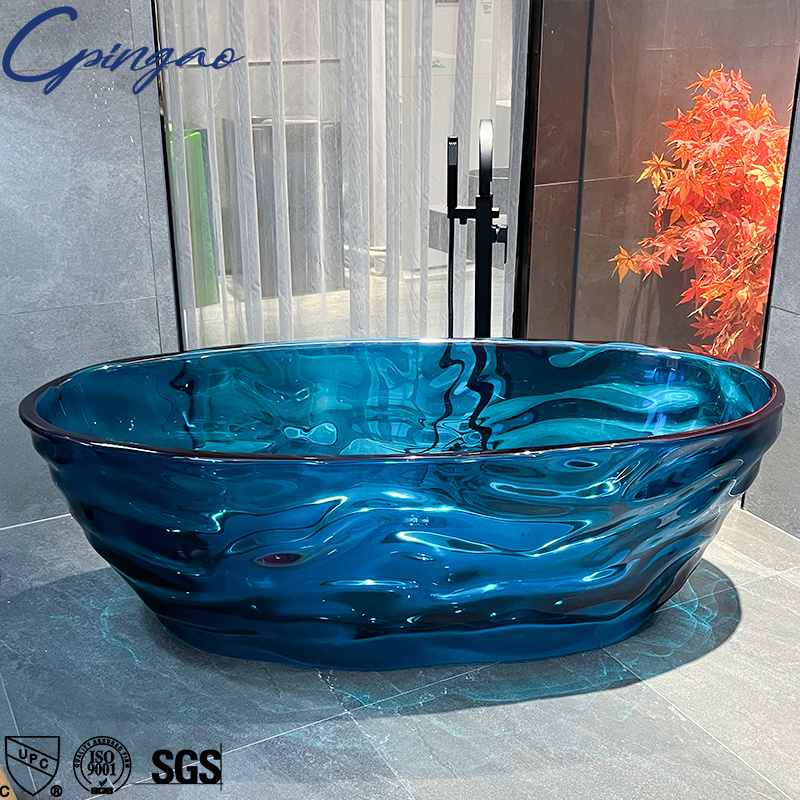 Big Szie Resin Polyester Transparent Crystal Clear Solid Surface Stone Free Standing Acrylic Bath Tub Freestanding Bathtub