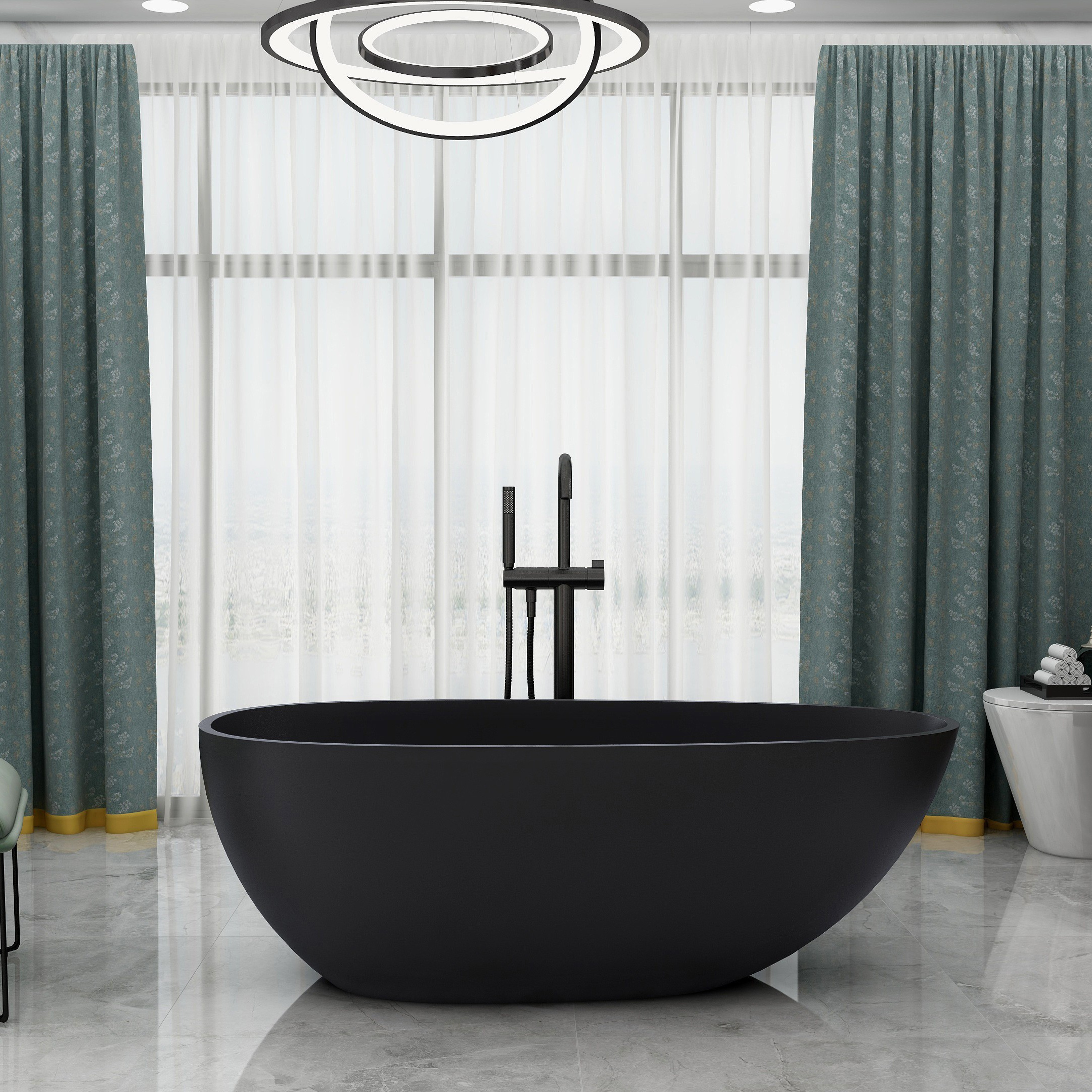 Large Cheap Pure Acrylic Black Artificial Stone Solid Surface Freestanding Free Standing Soaking Bathtub Bath Tub For Adult