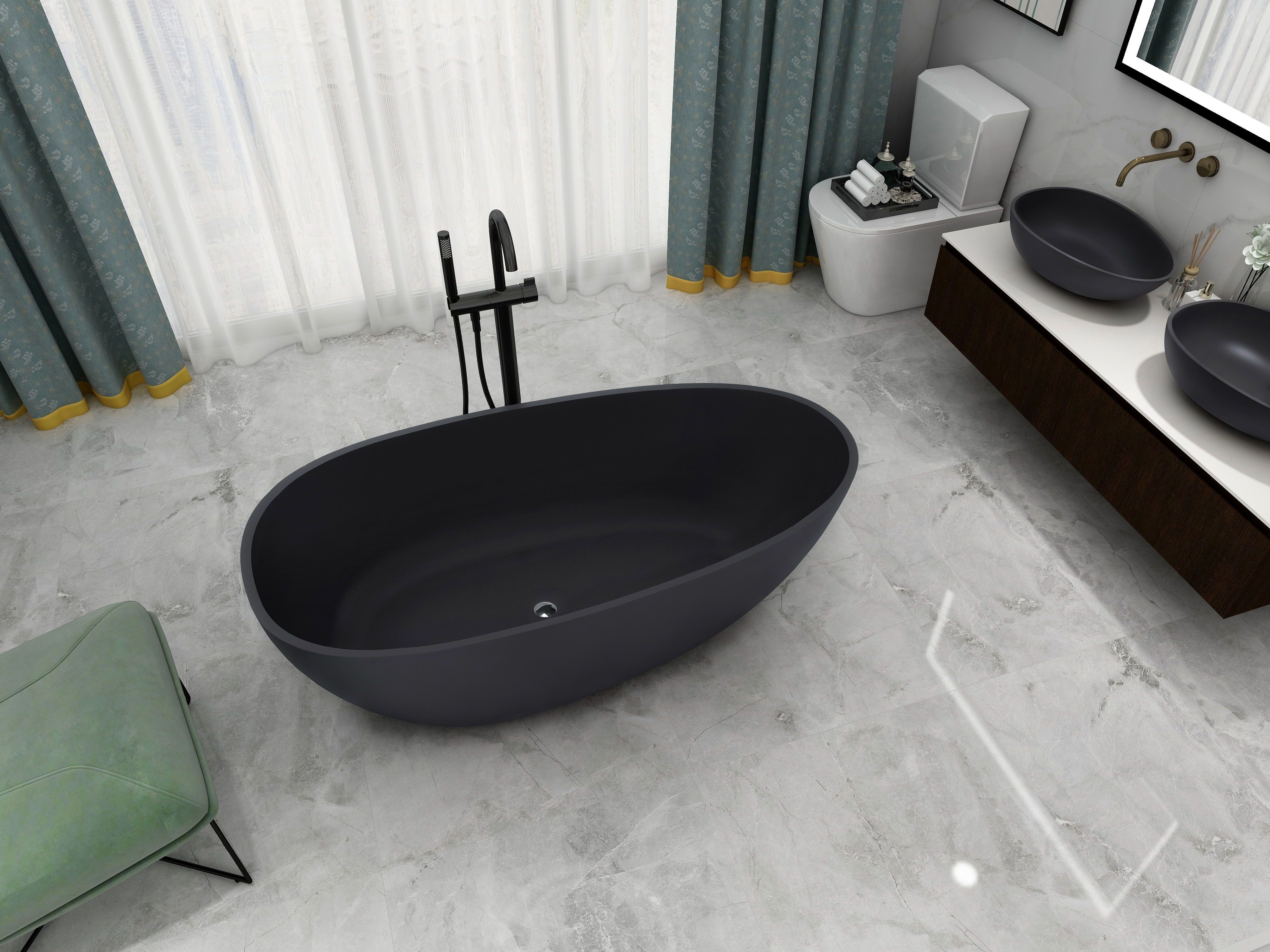 Large Cheap Pure Acrylic Black Artificial Stone Solid Surface Freestanding Free Standing Soaking Bathtub Bath Tub For Adult