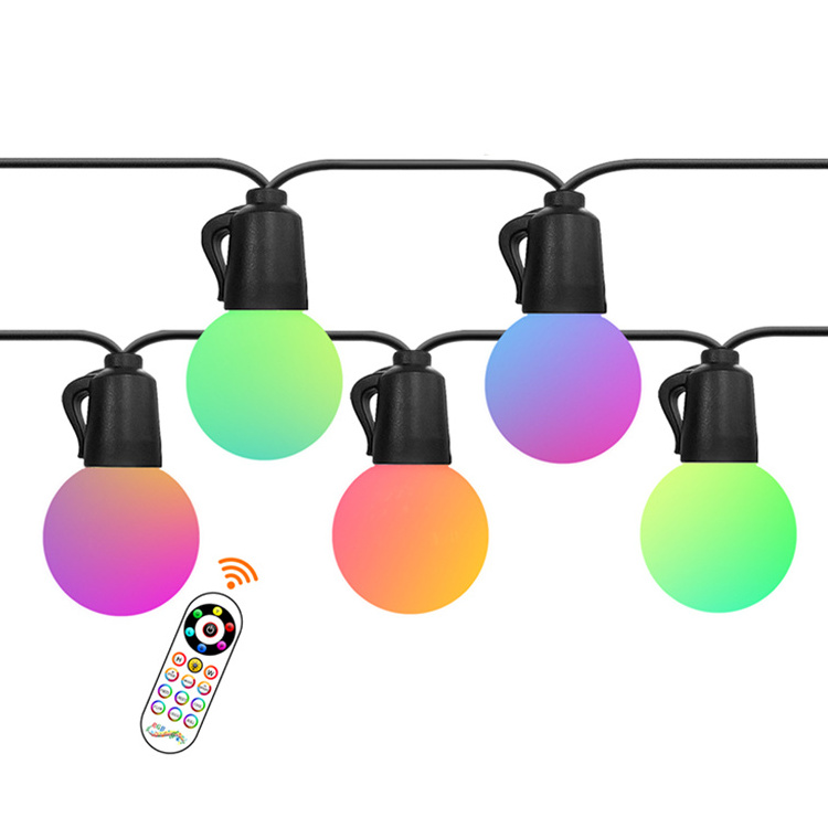 RGBW Outdoor String Lights,IP65 Water Resistant 20/25/40 LED Bulbs with DIY and 8 Scene Modes,Connectable and Dimmable for Party