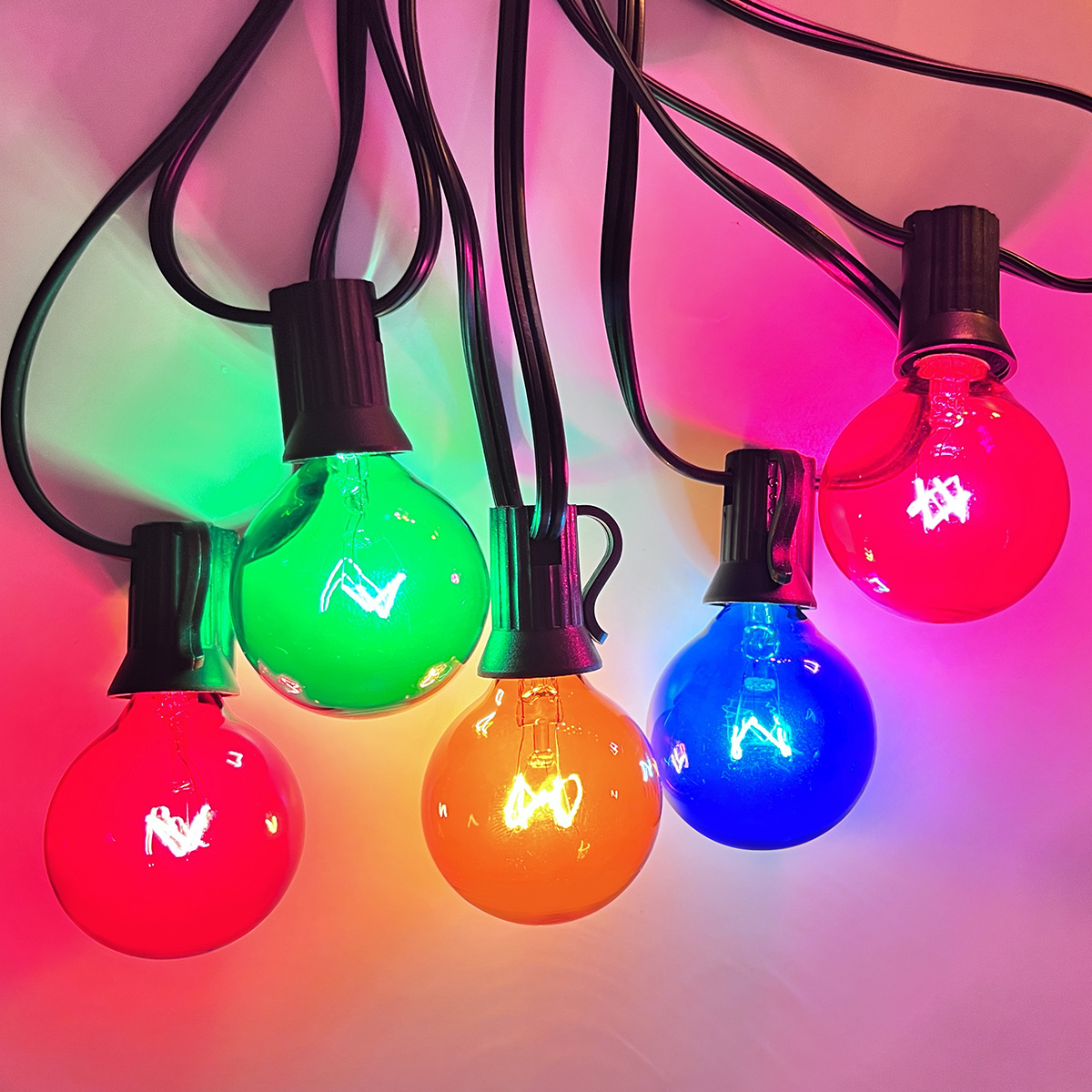 50ft g40 globe string lights edison style Glass tungsten wire bulbs  round  solar garden backyard RGB color string lights