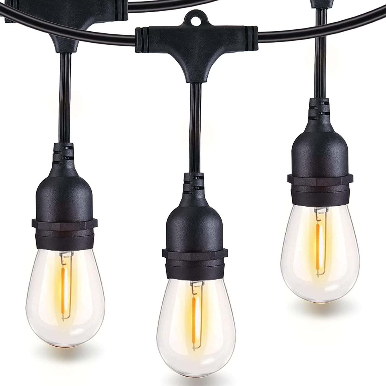 S14 LED Outdoor String Lights with Edison Vintage Shatterproof Bulbs and Commercial Grade Weatherproof Strand