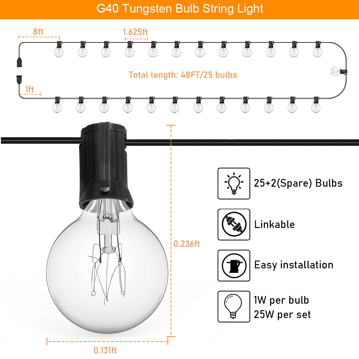 S14 E12 G40 Bulb String Patio Light Solar LED Outdoor Garden Decoration Lantern Christmas Wedding Copper Fairy Light