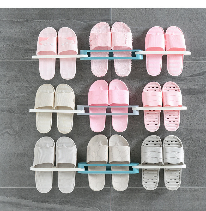 Foldable Slippers Holder Shoes Hanger Wall Mounted Hanging Adjustable Corner Three-in-one Bathroom Storage Organizer