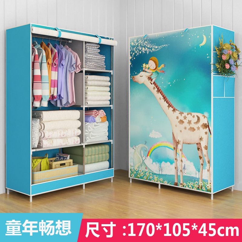 165cm Bedroom Clothes Storage Organizer Foldable Canvas Cabinet Metal frame Portable Cloth Fabric Wardrobe Closet For Clothes