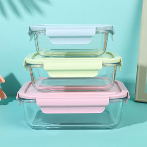 Rowell Baby Pink Natural Stacked Keep Fresh Air Tight Airtight BPA Free Square Glass Kitchen Food Storage Container With Lid