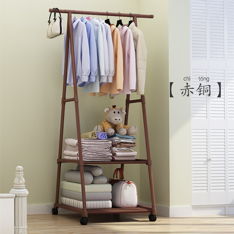 Household triangle coat rack bedroom floor multi-layer rack with wheels can move simple household clothes rack