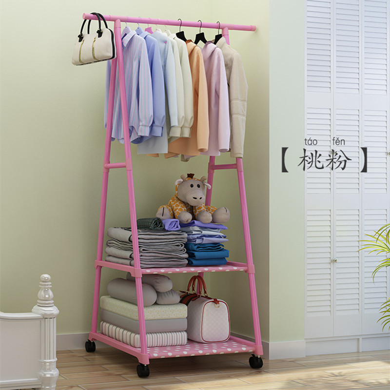 Household triangle coat rack bedroom floor multi-layer rack with wheels can move simple household clothes rack