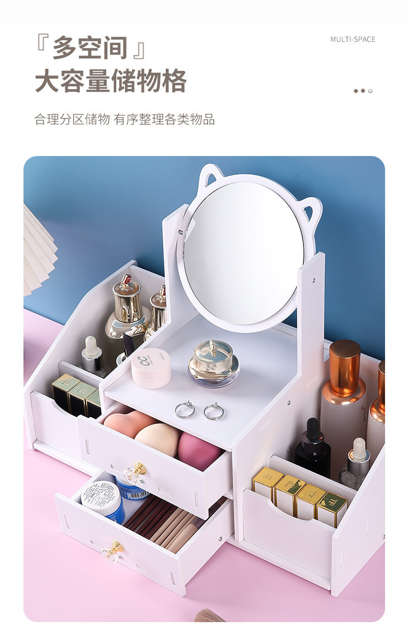 white round mirror nordic cosmetic storage box makeup organizer with cat ears