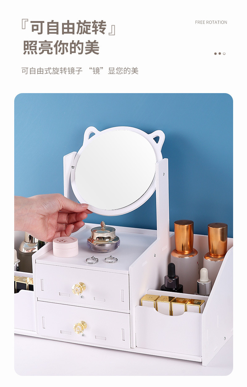 white round mirror nordic cosmetic storage box makeup organizer with cat ears