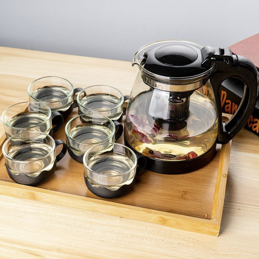 Five-piece Glass Flower Teapot Large-capacity Household Kung Fu Filter Tea Set Drinkware Restaurants Coffee & Tea Sets Tea Pot