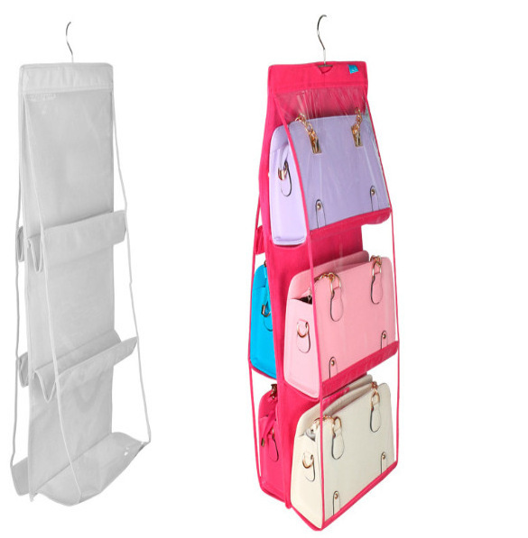 Hot selling 6Pocket Hanging Handbag Organizer for Wardrobe Closet Transparent Storage Bag Double-sided Handbag storage organizer