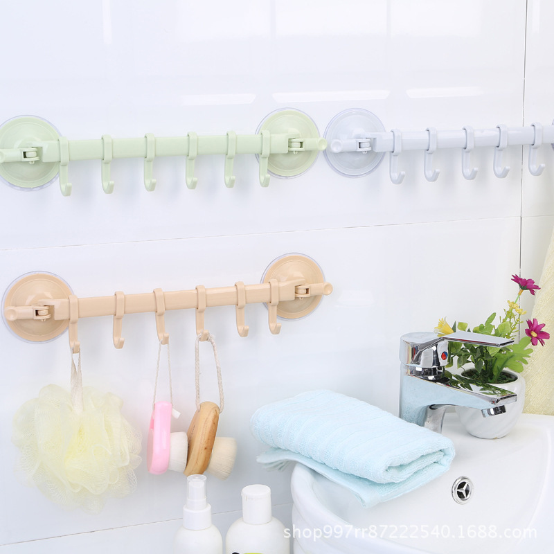 Hot products adjustable 6 hooks plastic bathroom corner towel hanger kitchen hook  storage suction wall hook strong suction cup