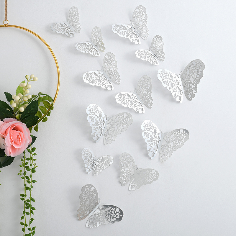 Wholesale 12pcs/set  Hollow Paper butterfly Wall Sticker 3d butterfly wall decal Wedding party decoration background butterfly