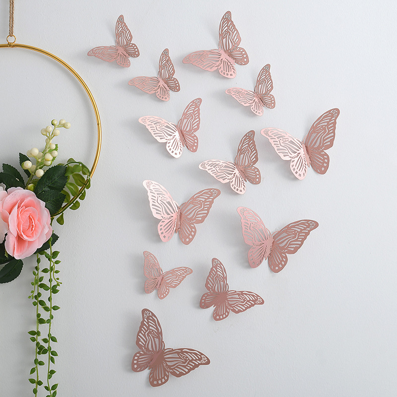 Wholesale 12pcs/set  Hollow Paper butterfly Wall Sticker 3d butterfly wall decal Wedding party decoration background butterfly