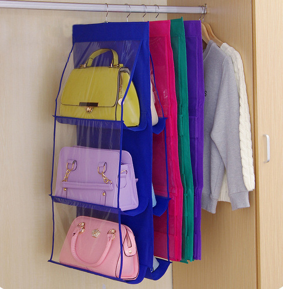 Hot selling 6Pocket Hanging Handbag Organizer for Wardrobe Closet Transparent Storage Bag Double-sided Handbag storage organizer