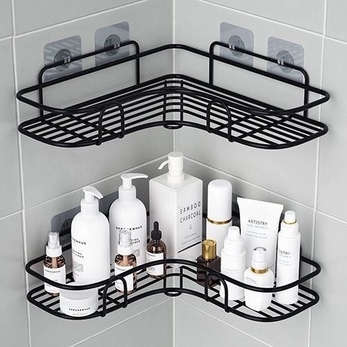 Hot Sale Bathroom Wall Hanging Makeup Storage Rack Hanger Kitchen Wall Mounted Spice Storage Shelf With Adhesive Sticker