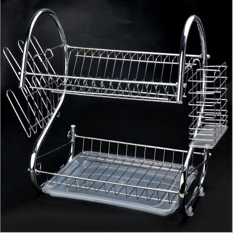 Dish drying rack 2-tier S stainless steel kitchen dish drainer rack kitchen storage with drainboard cutlery cup drying rack