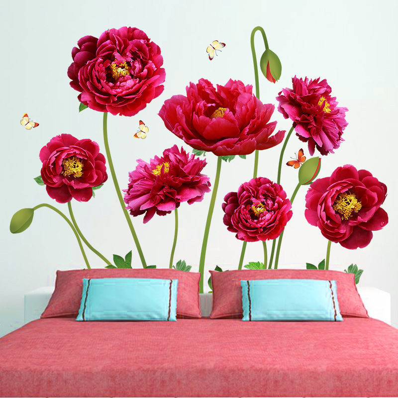 Wholesale Custom Colored Flowers Wall Stickers Romantic Flower Wallpaper 3d Background Wall Sticker