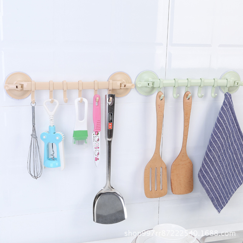 Adjustable organizer 6 hooks plastic bathroom corner towel hanger kitchen hook  storage suction wall hook strong suction cup