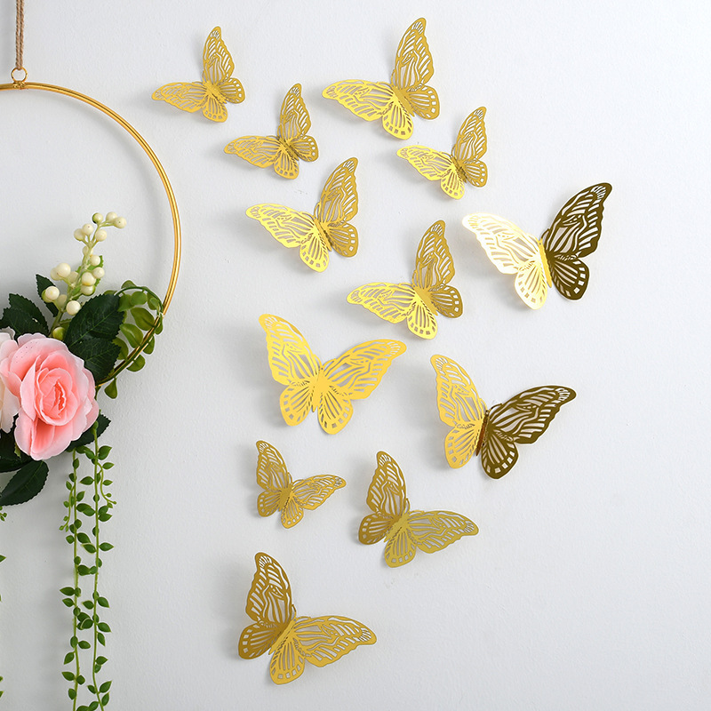 Wholesale 12pcs/set  Hollow Paper butterfly Wall Sticker 3d butterfly wall decal Wedding party decoration background butterfly