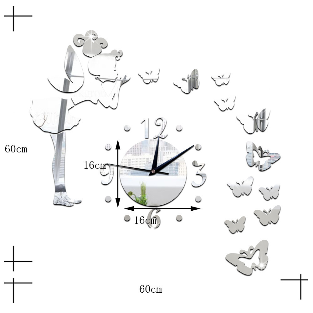 Speedy Seller Outlet Acrylic Mirror Wall Clocks Creative Fairy Butterfly Mute Wall Clock