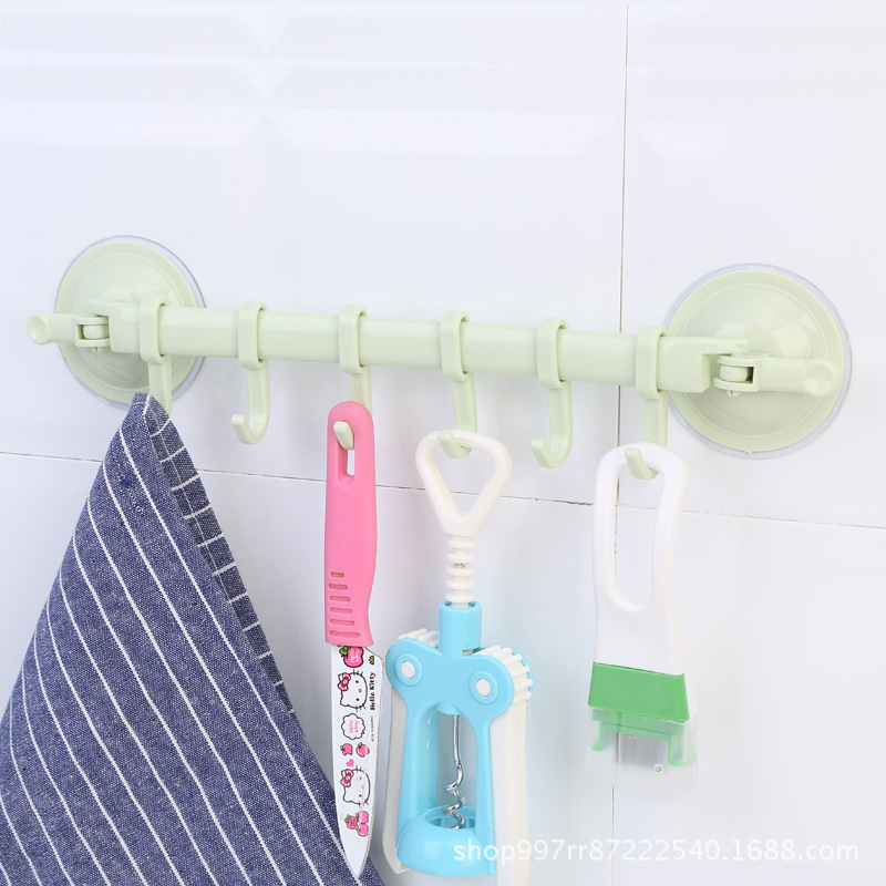 Adjustable organizer 6 hooks plastic bathroom corner towel hanger kitchen hook  storage suction wall hook strong suction cup