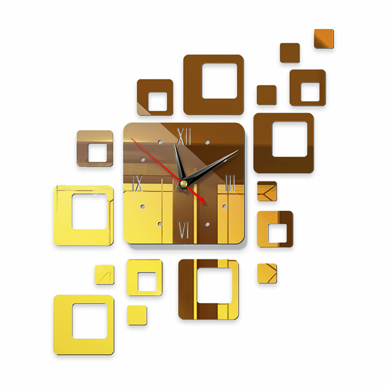 Newest Style Mirror Clock Wall Sticker Square Rounded Corners Acrylic Silent Mirror Wall Clock