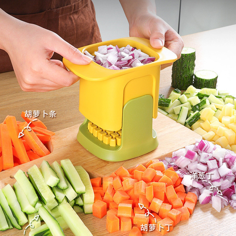 2-in-1 Vegetable Chopper Dicing & Slitting French Fries Cutter Household Hand Pressure Onion Dicer