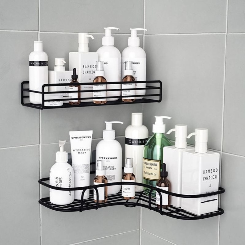 Hot Sale Bathroom Wall Hanging Makeup Storage Rack Hanger Kitchen Wall Mounted Spice Storage Shelf With Adhesive Sticker