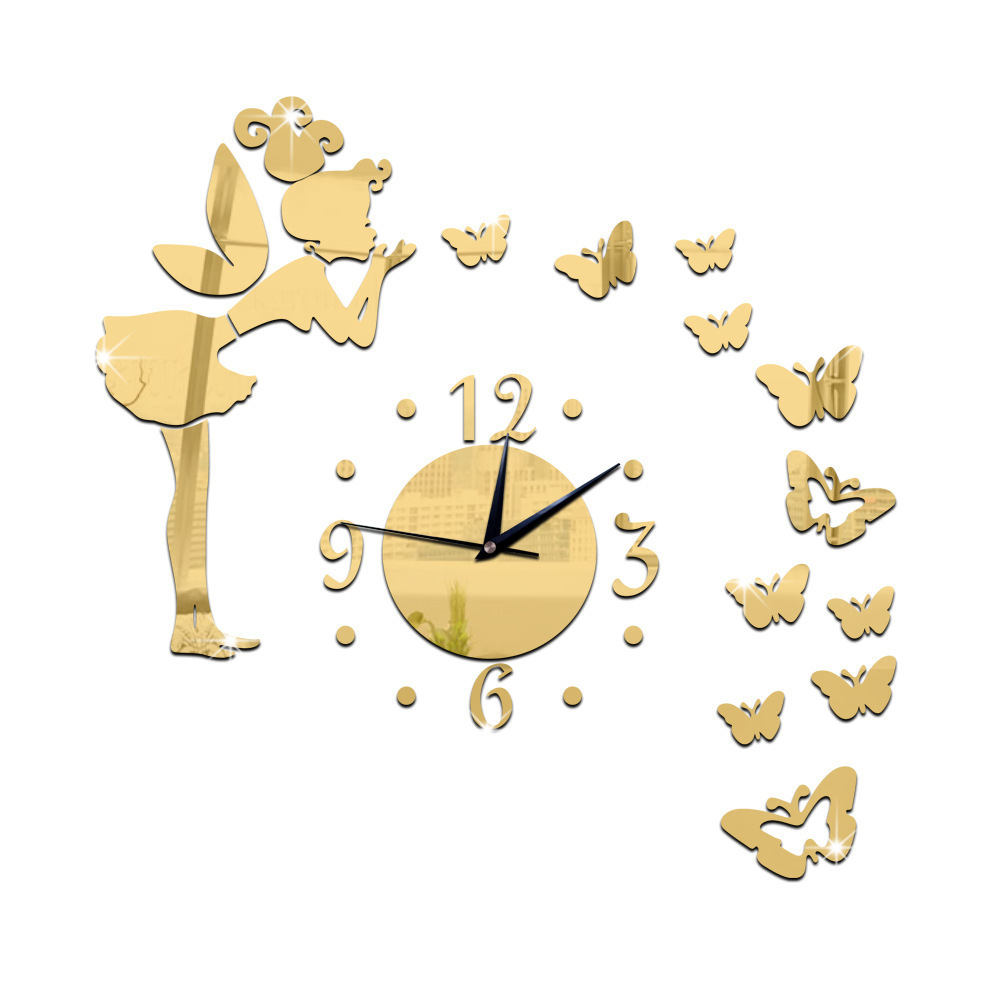 Speedy Seller Outlet Acrylic Mirror Wall Clocks Creative Fairy Butterfly Mute Wall Clock