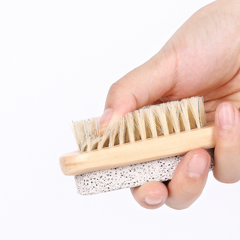 Foot Natural Bristle Brush Pumice Volcanic Stone Exfoliator Pedicures Calluses Remover With Wooden Handle