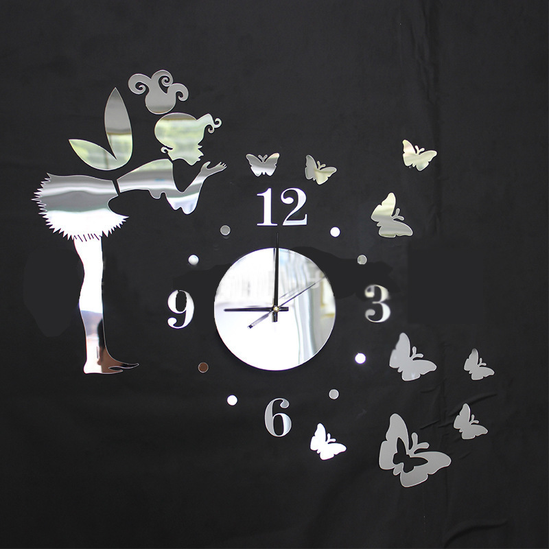 Speedy Seller Outlet Acrylic Mirror Wall Clocks Creative Fairy Butterfly Mute Wall Clock